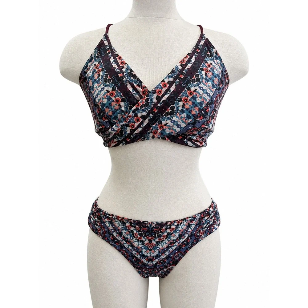 Athleta Marrakesh Twister Bikini Set Boho Geo Print Swim Suit Beach Resort XL
